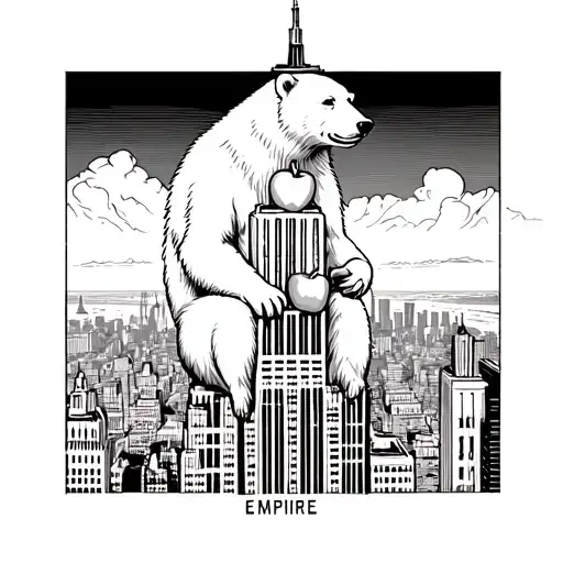 Polar Bear Sitting On Top Of The Empire State Building Eating An Apple