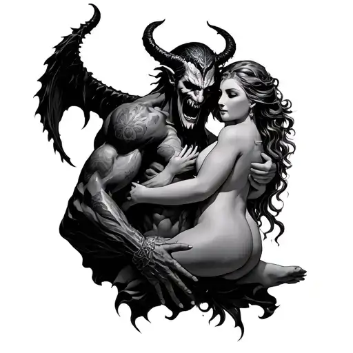 Satan Holding A Beautiful Woman In His Arms