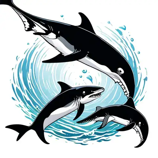 Manta Ray And Dolphin And Shark Jumping