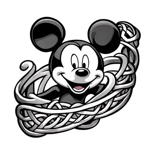Mickey Mouse Ring Finger Tattoo With Celtic Knots