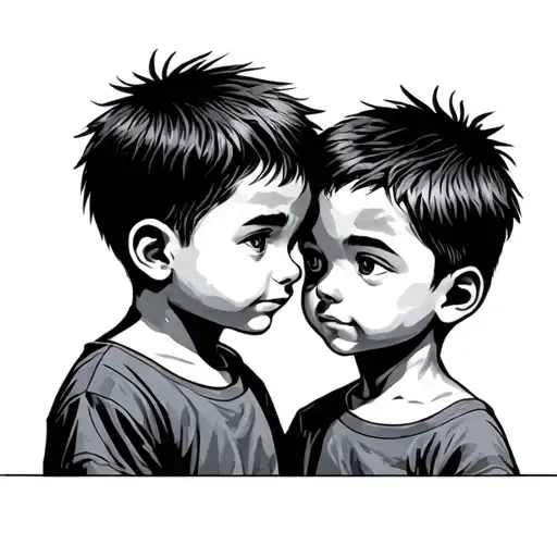 Two Brothers Bigger And Younger Walking Away Into Sunset