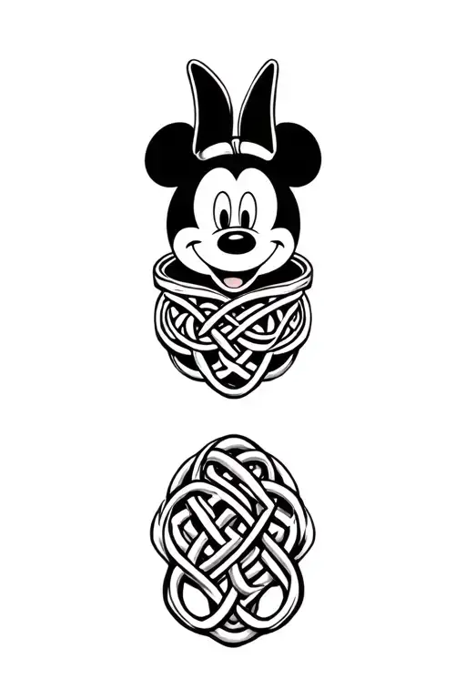 Mickey Mouse Ring Finger Tattoo With Celtic Knots