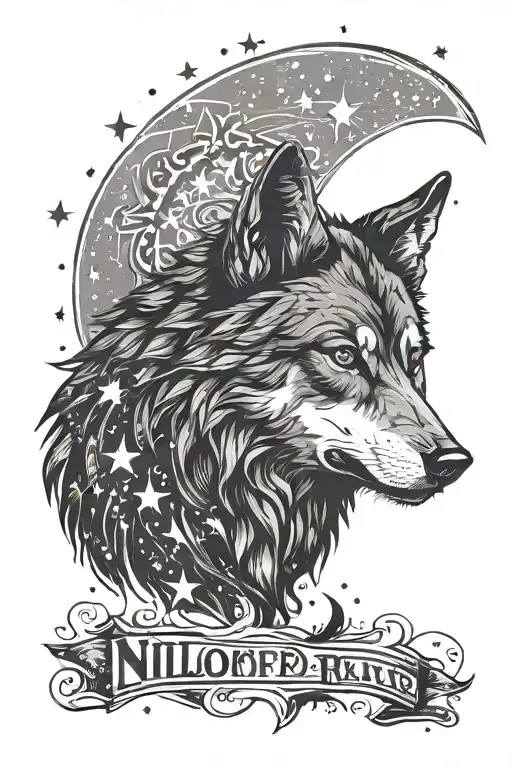 Black Wolf And Stars With Swoird With Name Of Niloofar