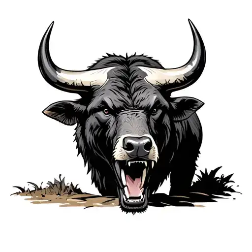 Growling Bear Facing A Bull