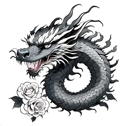 Japanese Dragon With Some Roses Blooming
