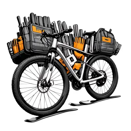 Mountain Bike Assembles With Parts From An Electricians Tool Bag Aswell As Skis Incorporated