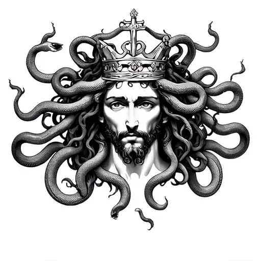 Medusa With Snakes Wearing Jesus Crown