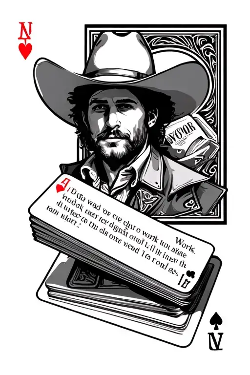 Playing Cards Floating Around A Cowboy With A Quote About Work