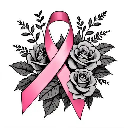 Pink Breast Cancer Ribbon With Roses