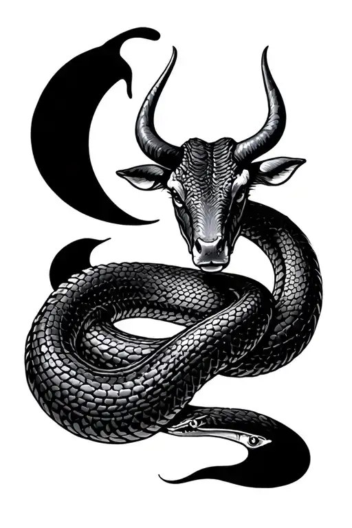Snake Curling Around The Sign Of Taurus Zodiac Symbol
