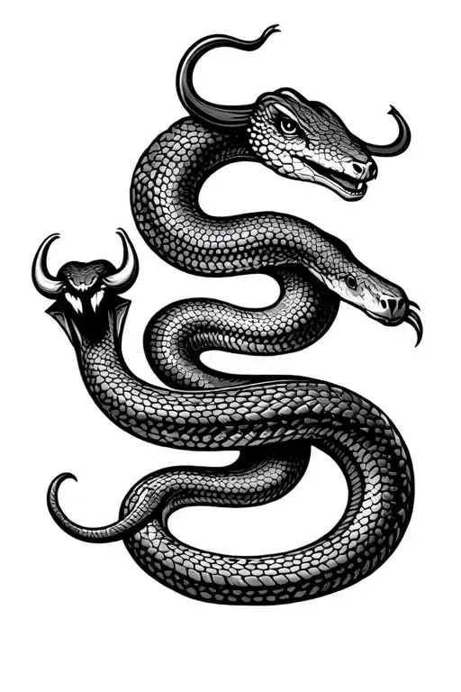 Snake Curling Around The Sign Of Taurus Zodiac Symbol