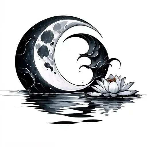 Water Lilly Moon Merging Together Minimalistic