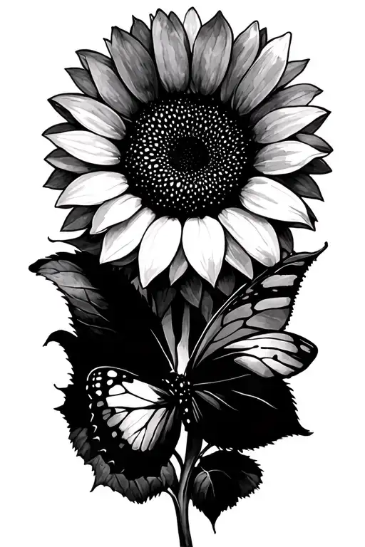 Sunflower With Butterfly Watercolor Design