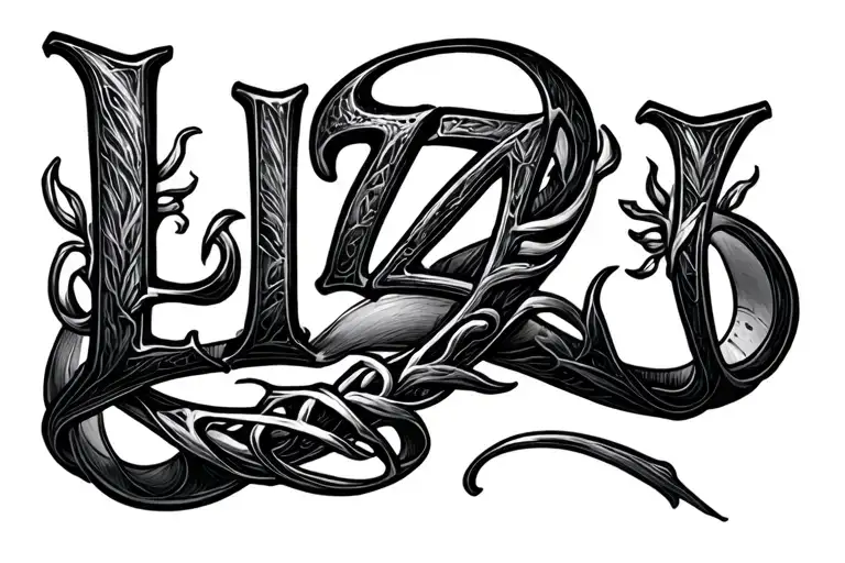 Intricate Ring With The Letters Liz Above It