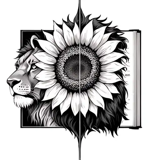 A Lion And Sunflower With A Line Intersecting The Middle And A Bible Versus About Courage