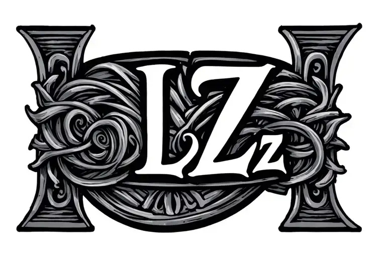 Intricate Ring With The Name Liz Above It Vertically