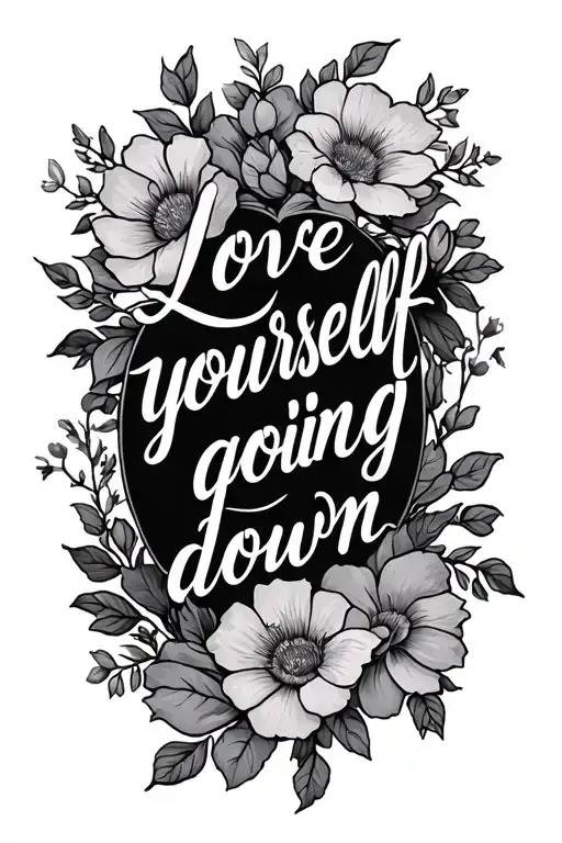 Love Yourself Going Down With Cursive Font And Vines And Flowers Around It