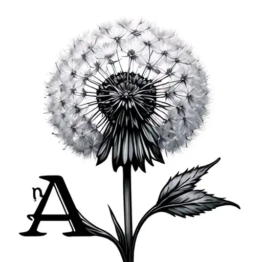 Simple Dandelion Flower Ankle Tattoo With The Letter A Included