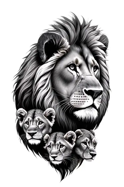 Lion And Cubs Face Only