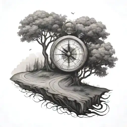 Life Of Tree With Small Compass Leading Road To Home