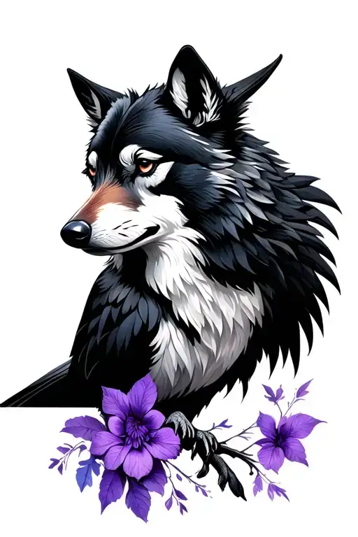 Black And Purple Bird And Wolf