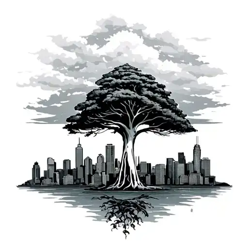 Seattle Skyline And Money Tree Growing