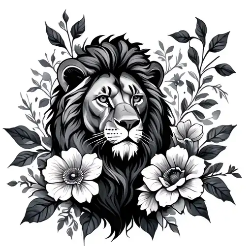 Leo Symbol With Lion And Flowers