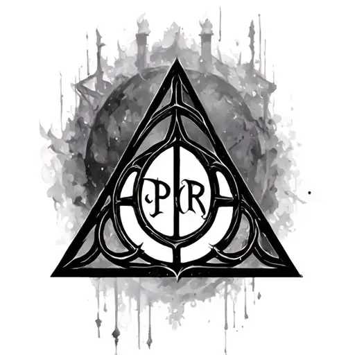Deathly Hallows Symbol With The Initials Prr Int He Mist