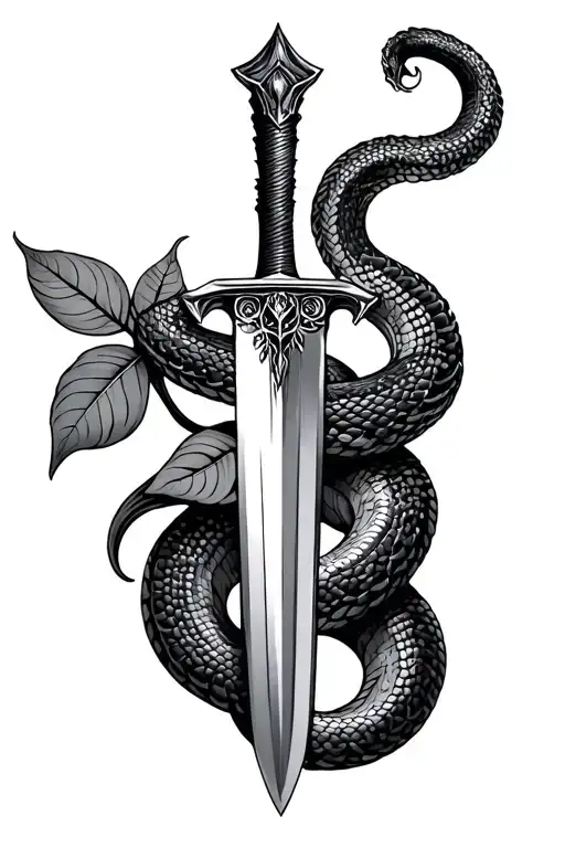 Snake And Dagger And Leaves