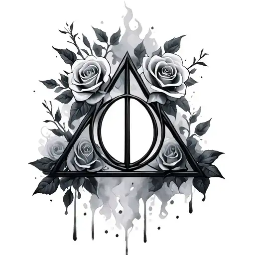 Deathly Hallows Symbol In The Mist Along With Some Roses