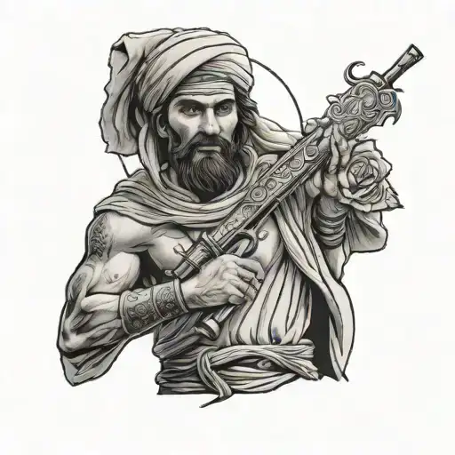 A Traditional Afghan Warrior With A Rose In Hand