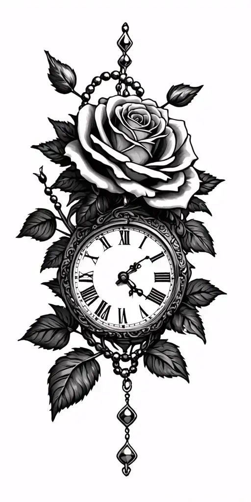 Roses With Clock And Rosary Wrapped