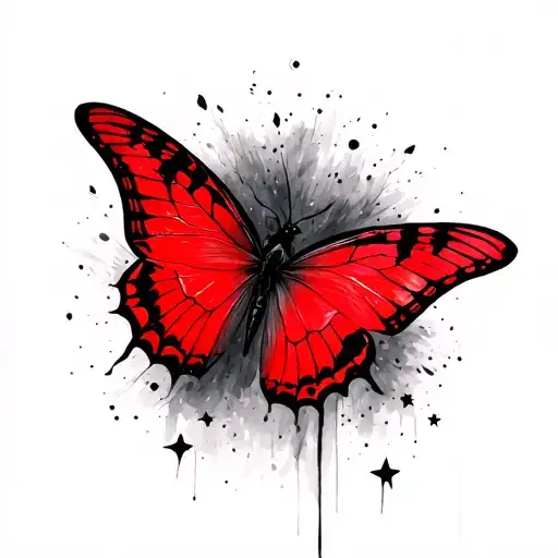Red Butterfly Dark Background Stars