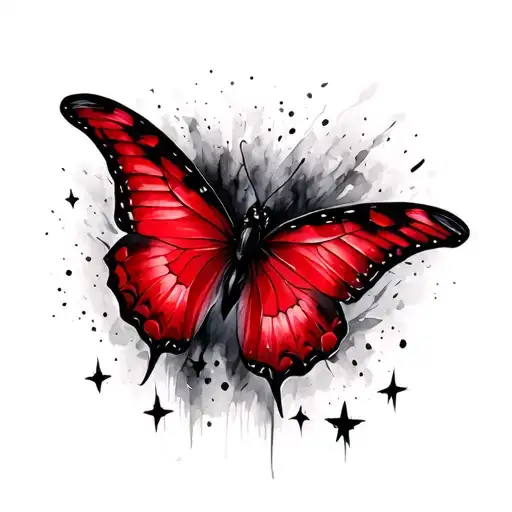 Red Butterfly Dark Background Stars