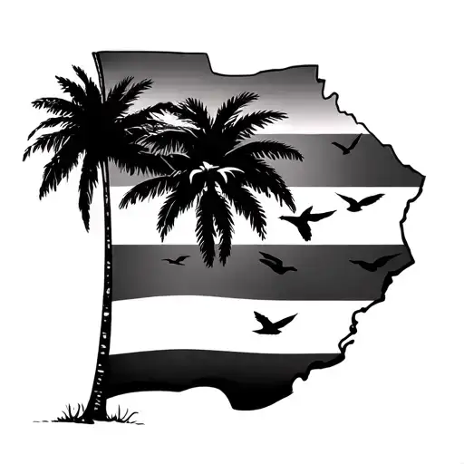 South Carolina Palm Tree Flag Surrounded By Birds Flying