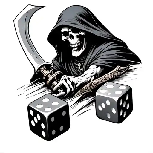 Grim Reaper Rolling 2 Dice With Sythe Also