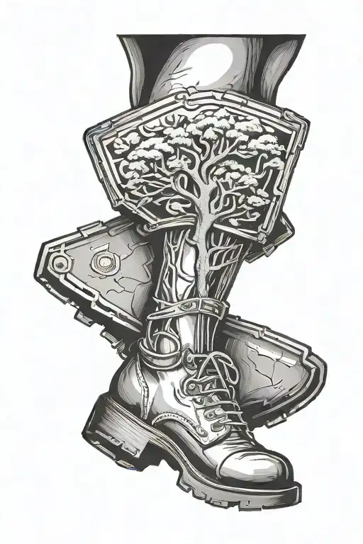 Protestic Leg With A Hammer As Foot And A Tree