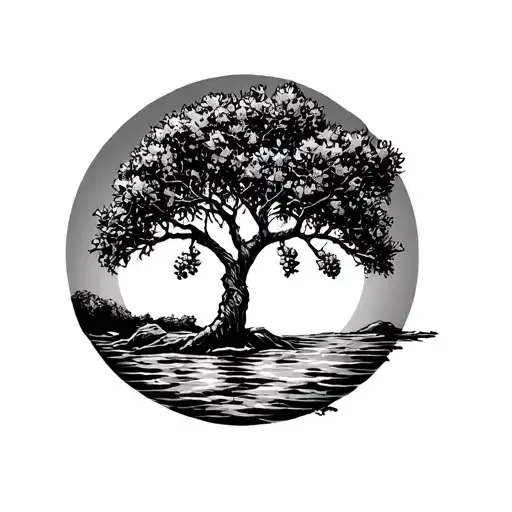 Olive Tree Sea Sun In The Background