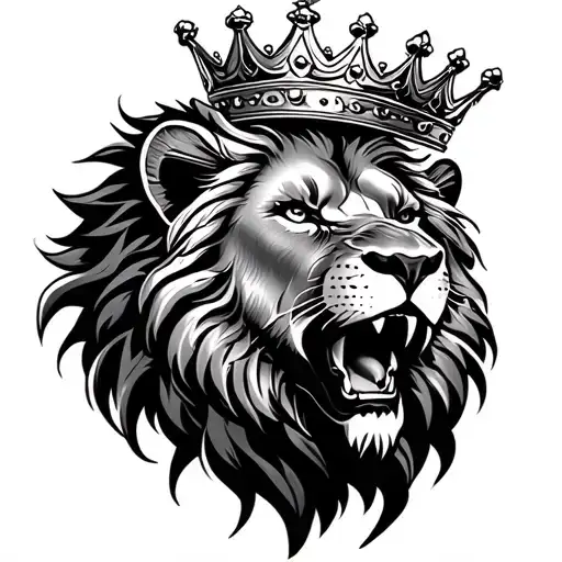 Lion Roaring With Crown Back Ground