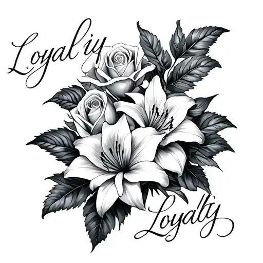 Roses And Lilies With The Lettering Of Loyalty Intertwined