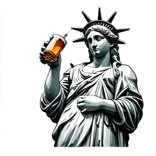 New York Statue Standing And Drinking Win