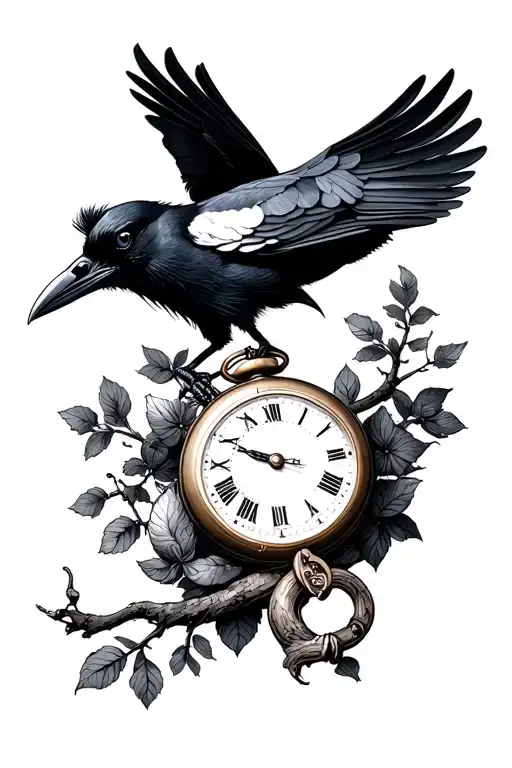 Perched Raven With Pocketwatch