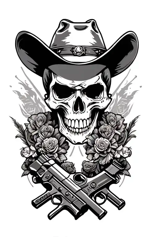 Cowboy Skull And Gun Surrounded