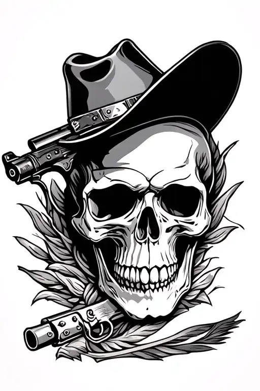 Cowboy Skull And Gun Surrounded
