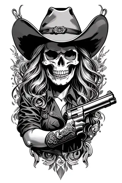 Cowgirl Skull And Gun Surrounded