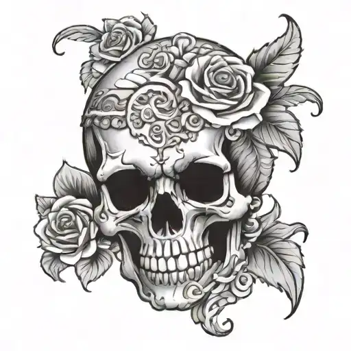 Half Skull With Roses And Half Merdusa With Snakes