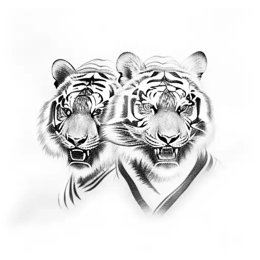 Two Chinese Tigers Around The Knee Tattooo Design