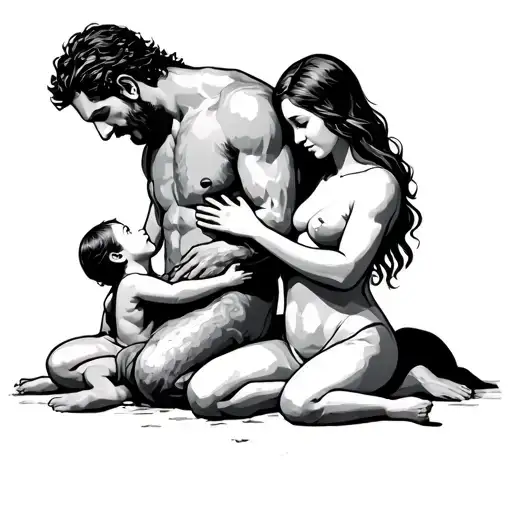 Stepfather Protecting The Children And Their Mother In A Symbolic Design