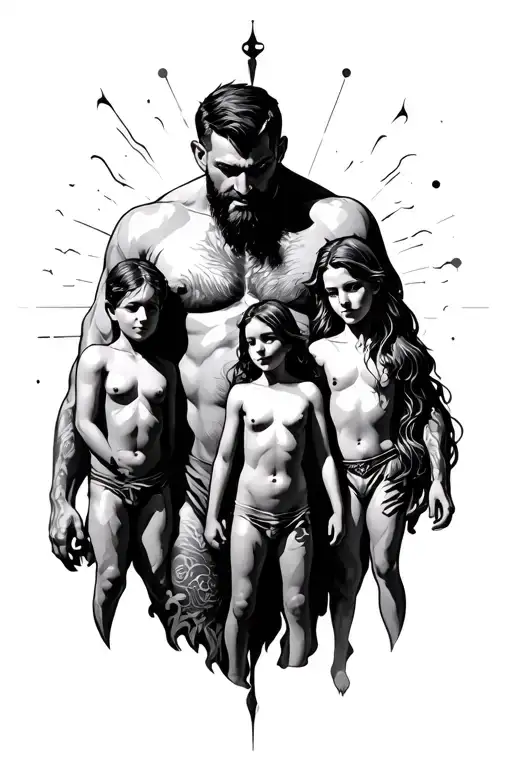 Symbolic Design Of A Stepfather Protecting His Two Step Sons And Their Mother