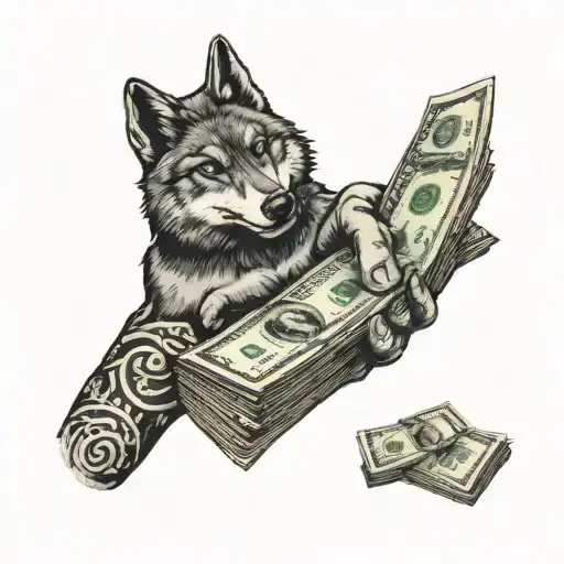 A Trader's Hand Holding A Stack Of Money With A Wolf Silhouette In The Background